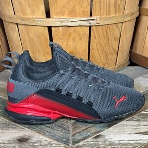 Puma Axelion Spark Dark Grey Red Cross Trainer Sneakers 376199-02 Youth Size 5